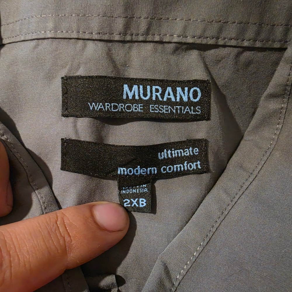 Murano Wardrobe Essentials Mens 2XB Gray Embroidered Crest Button Down Shirt - Picture 4 of 7